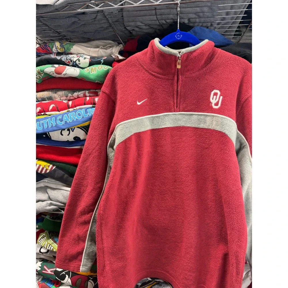 Nike Oklahoma Sooners Kids Large Fleece Quarter Zip Pullover Red OU 16/18